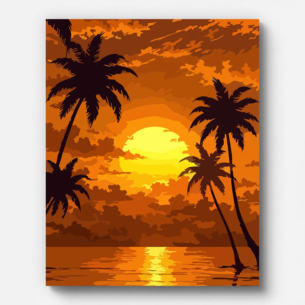 Tropical Sunset Palm Silhouette Paint by Numbers for Adults by Paintarthub - Finished Wall Art