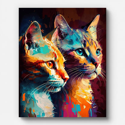 Two Colorful Cats Paint by Numbers for Adults by Paintarthub - Finished Wall Art