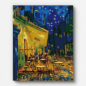 Van Gogh Caféterrasse am Abend – Malen nach Zahlen für Erwachsene – fertiges Wandbild
