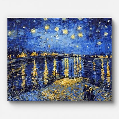 Van Gogh Starry Night Over the Rhone Paint by Numbers for Adults by Paintarthub - Finished Wall Art