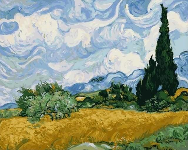 Van Gogh Wheat Field with Cypresses Paint by Numbers for Adults by Paintarthub