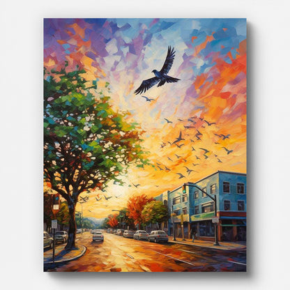 Vibrant City Sunset Streets Paint by Numbers for Adults by Paintarthub - Finished Wall Art