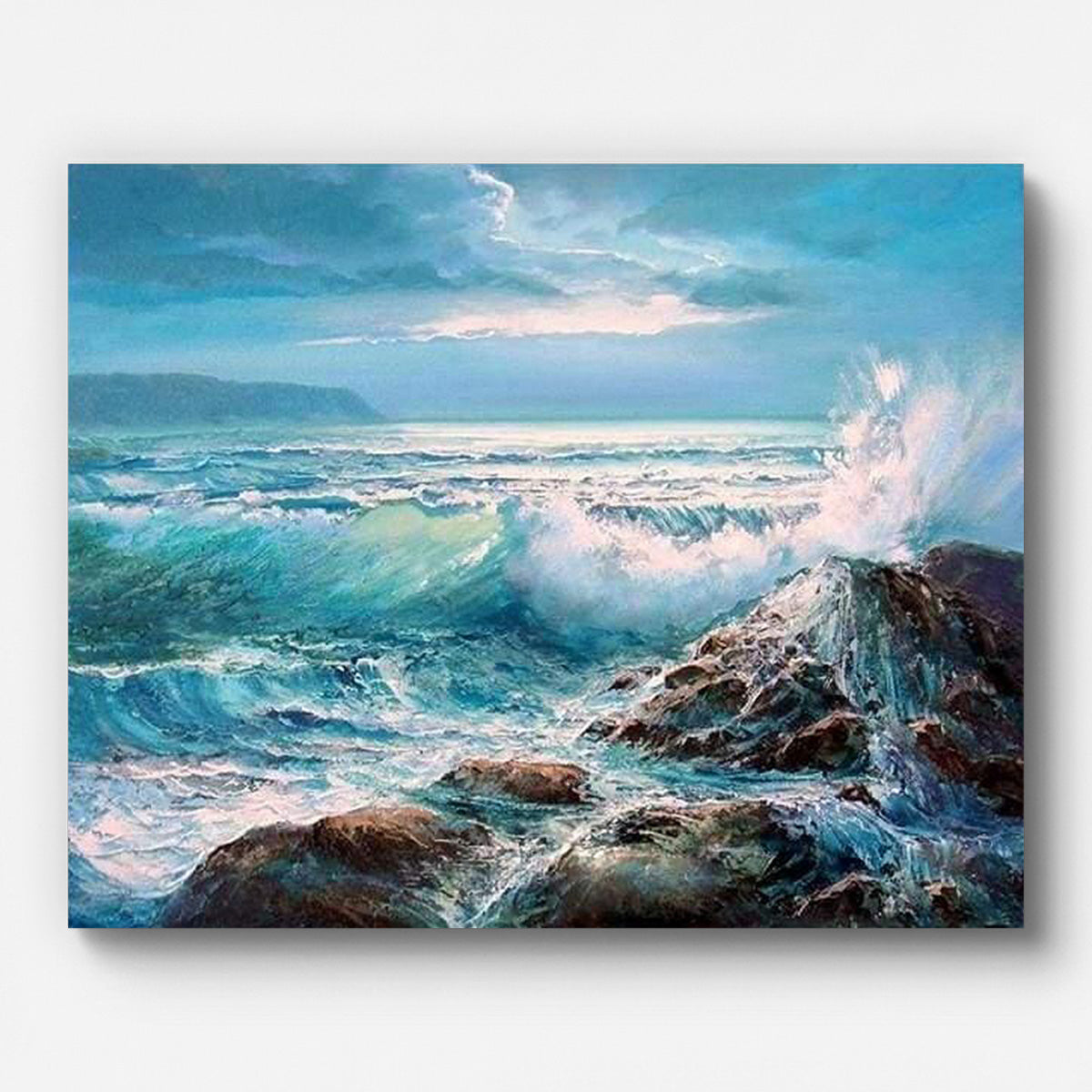 Waves Crashing Against Rocks Paint by Numbers for Adults by Paintarthub - Finished Wall Art
