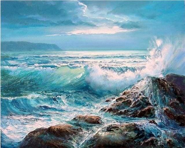 Waves Crashing Against Rocks Paint by Numbers for Adults by Paintarthub