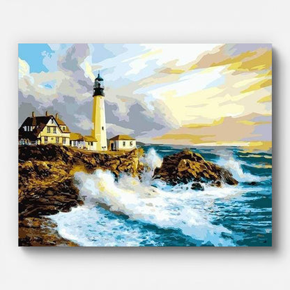 Waves Next to Lighthouse Paint by Numbers