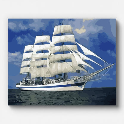 White Sailboat Paint by Numbers for Adults by Paintarthub - Finished Wall Art