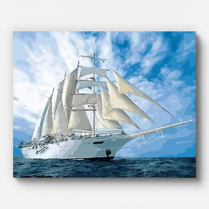 White Sailing Boat Paint by Numbers for Adults by Paintarthub - Finished Wall Art