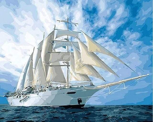 White Sailing Boat Paint by Numbers for Adults by Paintarthub