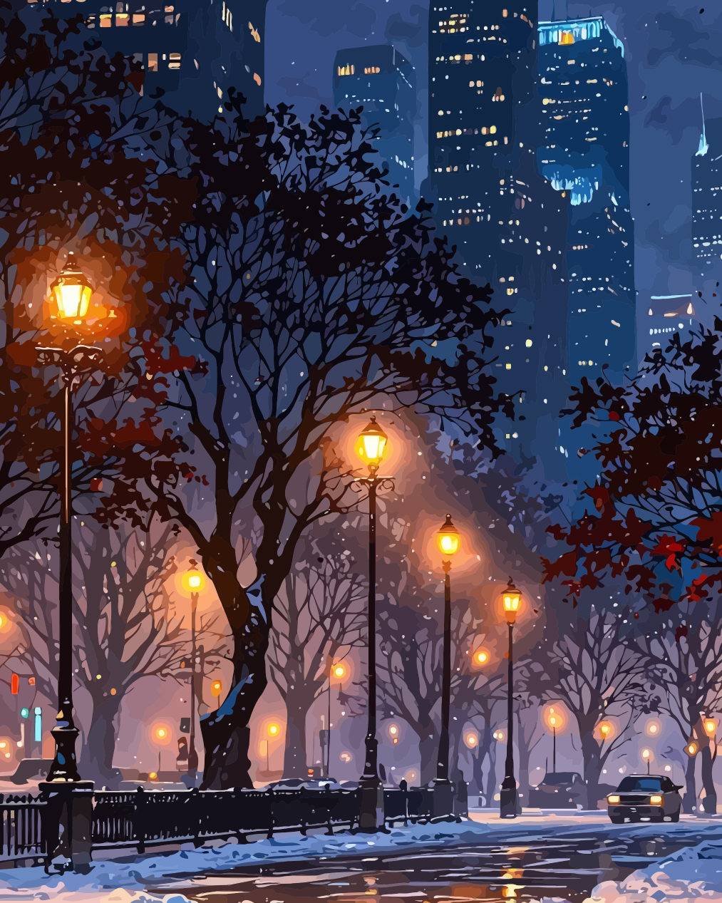 Winter City Park Paint by Numbers for Adults by Paintarthub