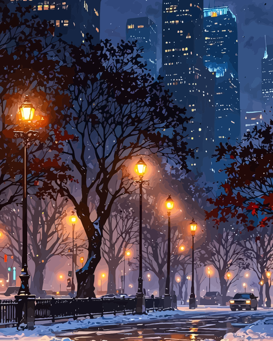 Winter City Park Paint by Numbers for Adults by Paintarthub