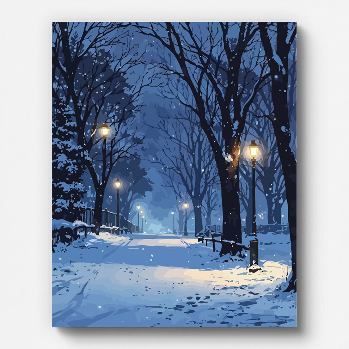 Winter City Park Snow Paint by Numbers for Adults by Paintarthub - Finished Wall Art
