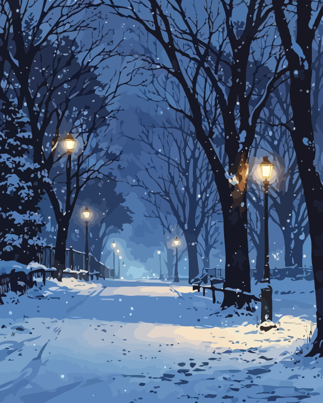 Winter City Park Snow Paint by Numbers for Adults by Paintarthub