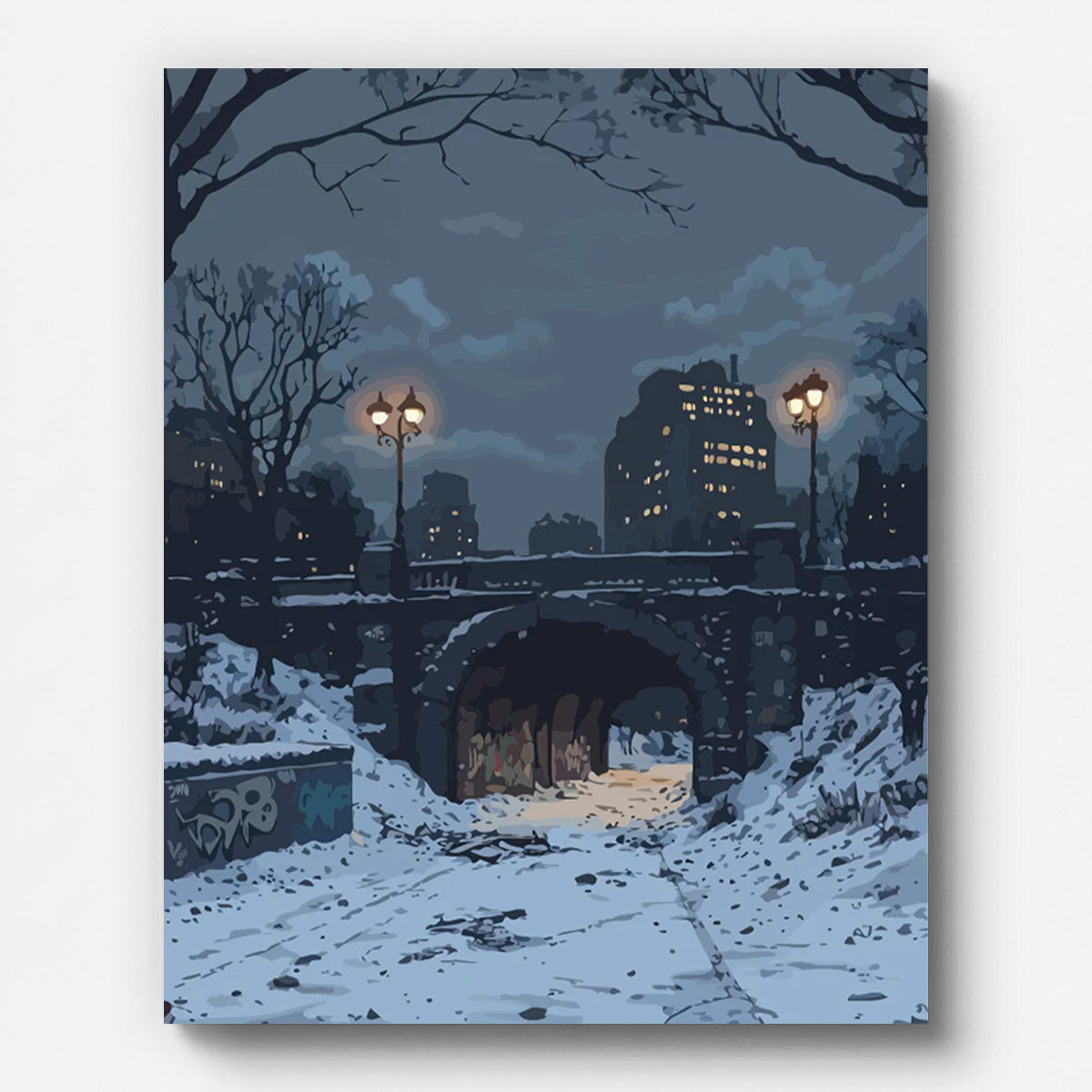 Winter City Snow Park Paint by Numbers for Adults by Paintarthub - Finished Wall Art