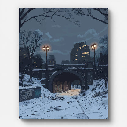 Winter City Snow Park Paint by Numbers for Adults by Paintarthub - Finished Wall Art