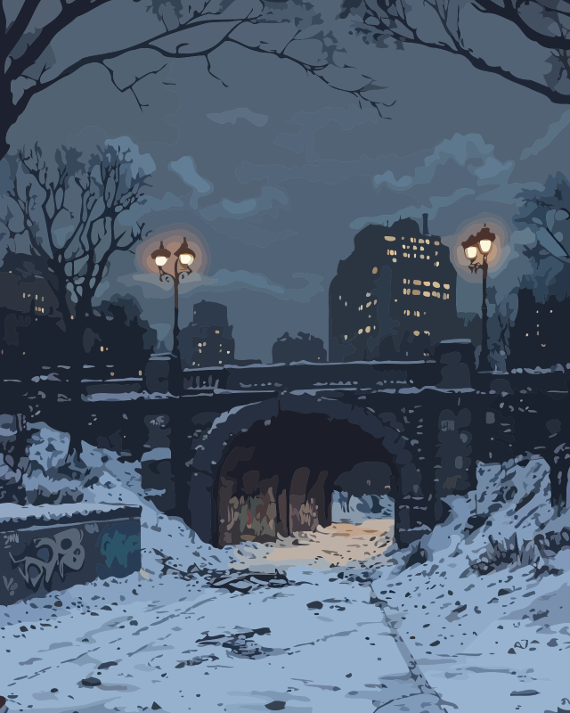 Winter City Snow Park Paint by Numbers for Adults by Paintarthub