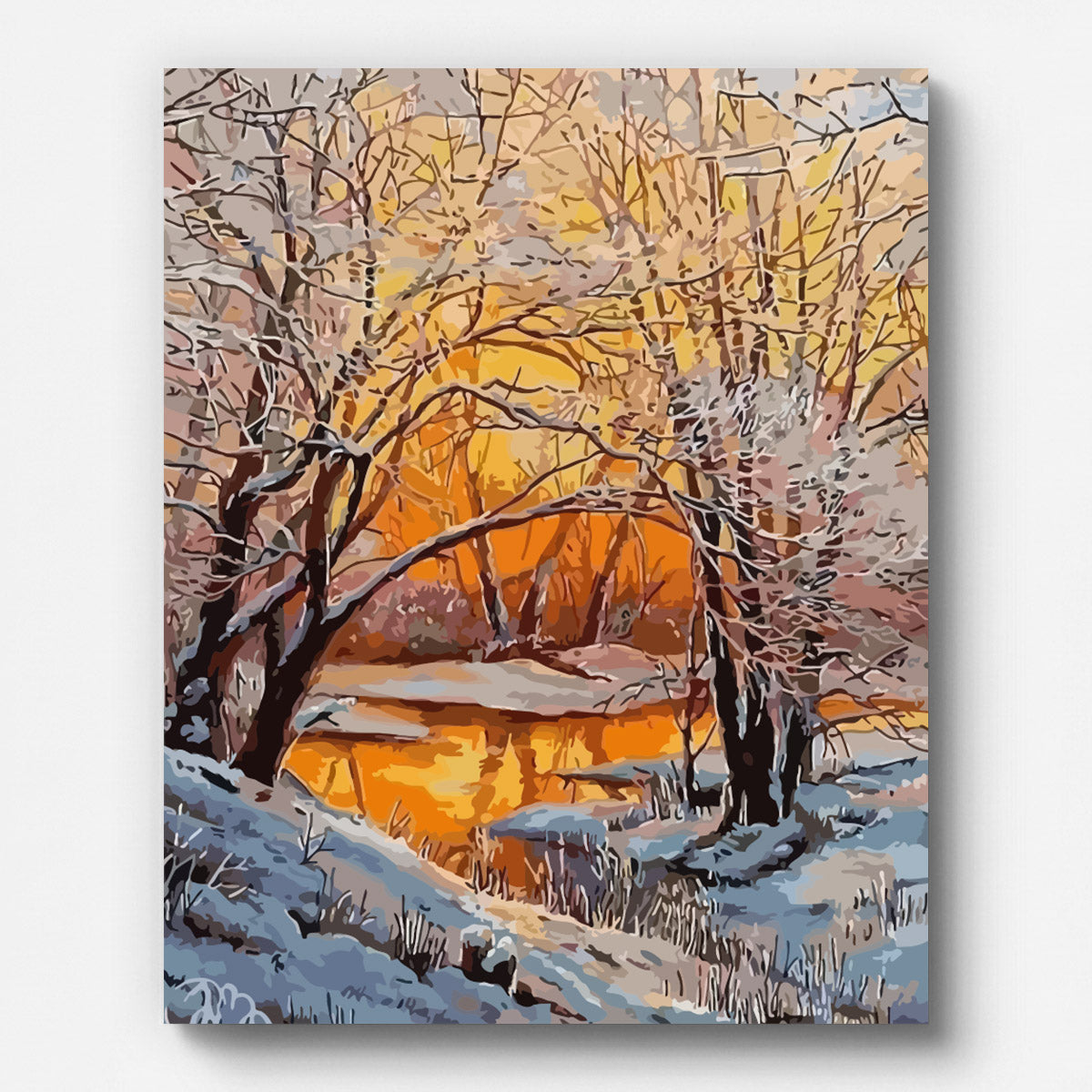 Winter Forest Sunset Paint by Numbers for Adults by Paintarthub - Finished Wall Art