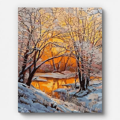 Winter Forest Sunset Paint by Numbers for Adults by Paintarthub - Finished Wall Art