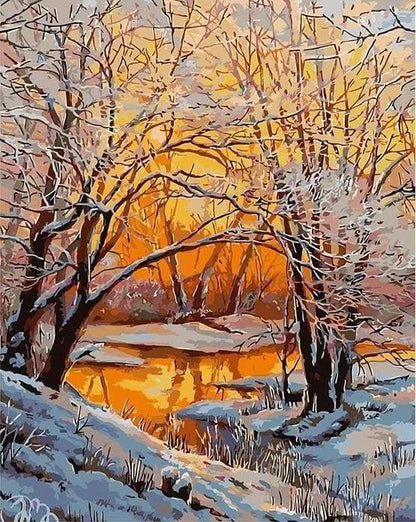 Winter Forest Sunset Paint by Numbers for Adults by Paintarthub