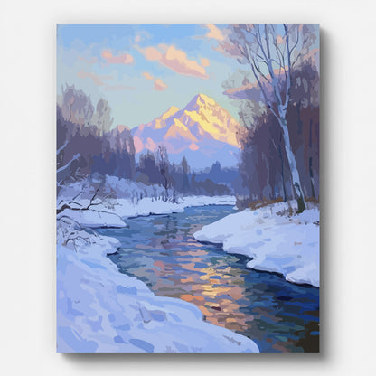 Winter Snowy Forest River Paint by Numbers for Adults by Paintarthub - Finished Wall Art