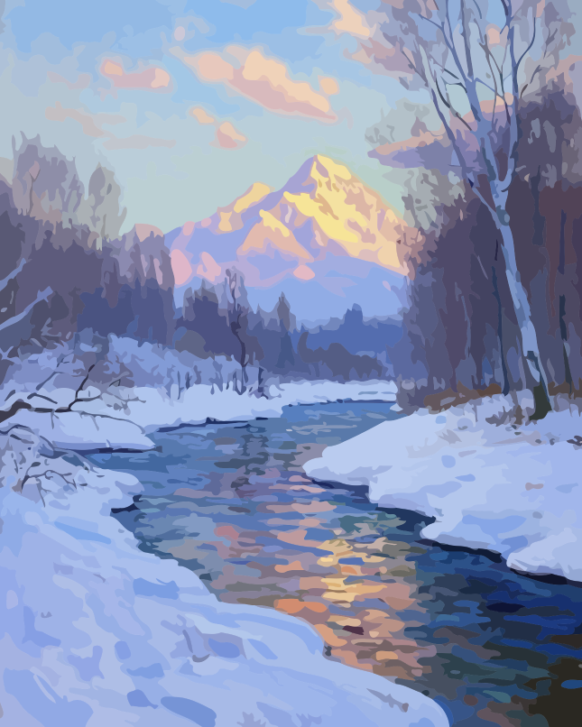 Winter Snowy Forest River Paint by Numbers for Adults by Paintarthub