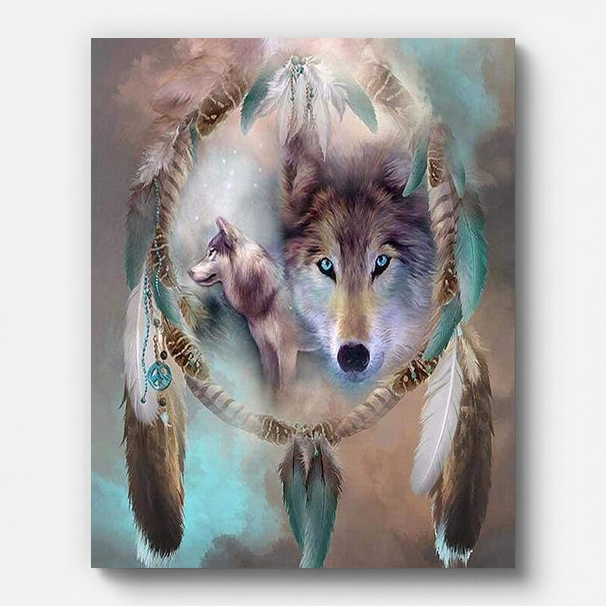 Wolves and Feathers Paint by Numbers for Adults by Paintarthub - Finished Wall Art
