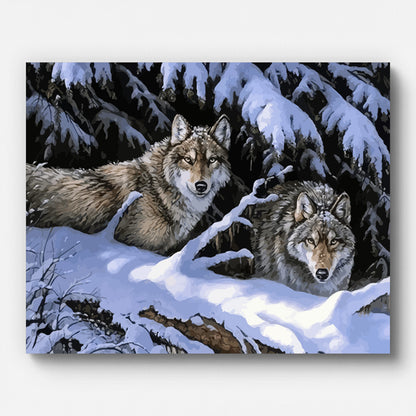Wolves in Snow Paint by Numbers for Adults by Paintarthub - Finished Wall Art