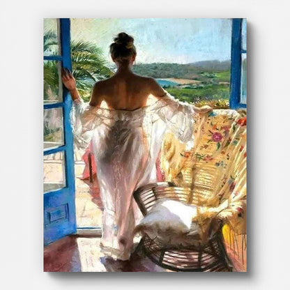Woman Near The Window Paint by Numbers for Adults by Paintarthub - Finished Wall Art