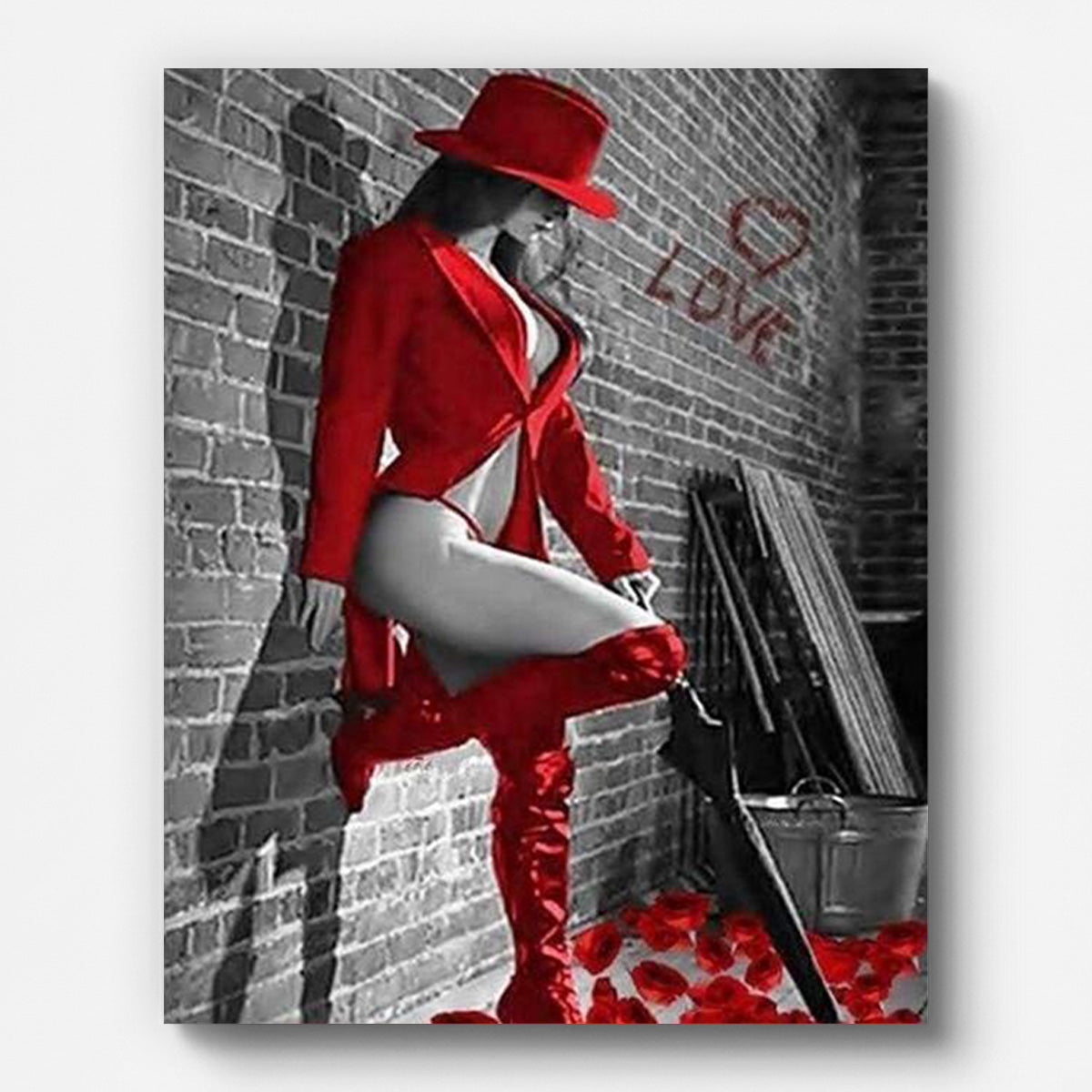 Woman in Red Leather Boots Paint by Numbers for Adults by Paintarthub - Finished Wall Art