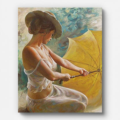 Woman with Umbrella Paint by Numbers for Adults by Paintarthub - Finished Wall Art