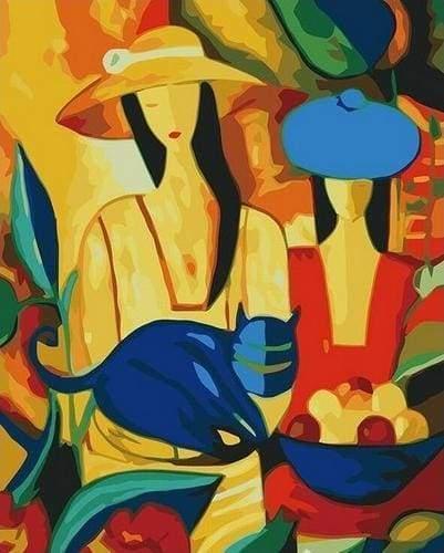 Women and Blue Cat Paint by Numbers for Adults by Paintarthub