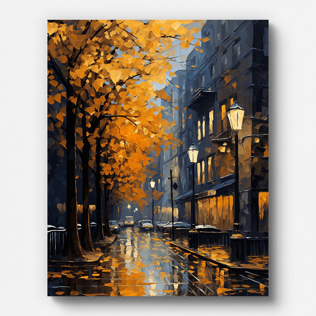 Yellow Leaves Street Paint by Numbers for Adults by Paintarthub - Finished Wall Art
