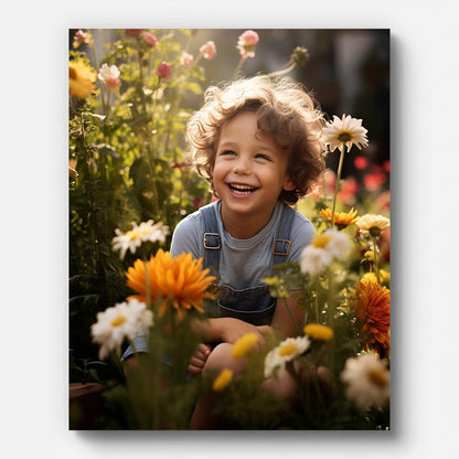 Young Boy in the Flower Garden Paint by Numbers for Adults by Paintarthub - Finished Wall Art