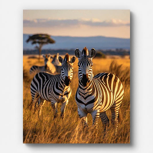 Zebra on Grassland Paint by Numbers for Adults by Paintarthub - Finished Wall Art