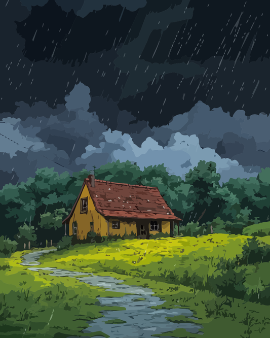 Rainy Forest Cottage Paint by Numbers for Adults by Paintarthub
