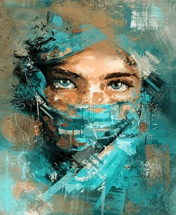 Femme au voile bleu abstrait – peinture par numéros pour adultes