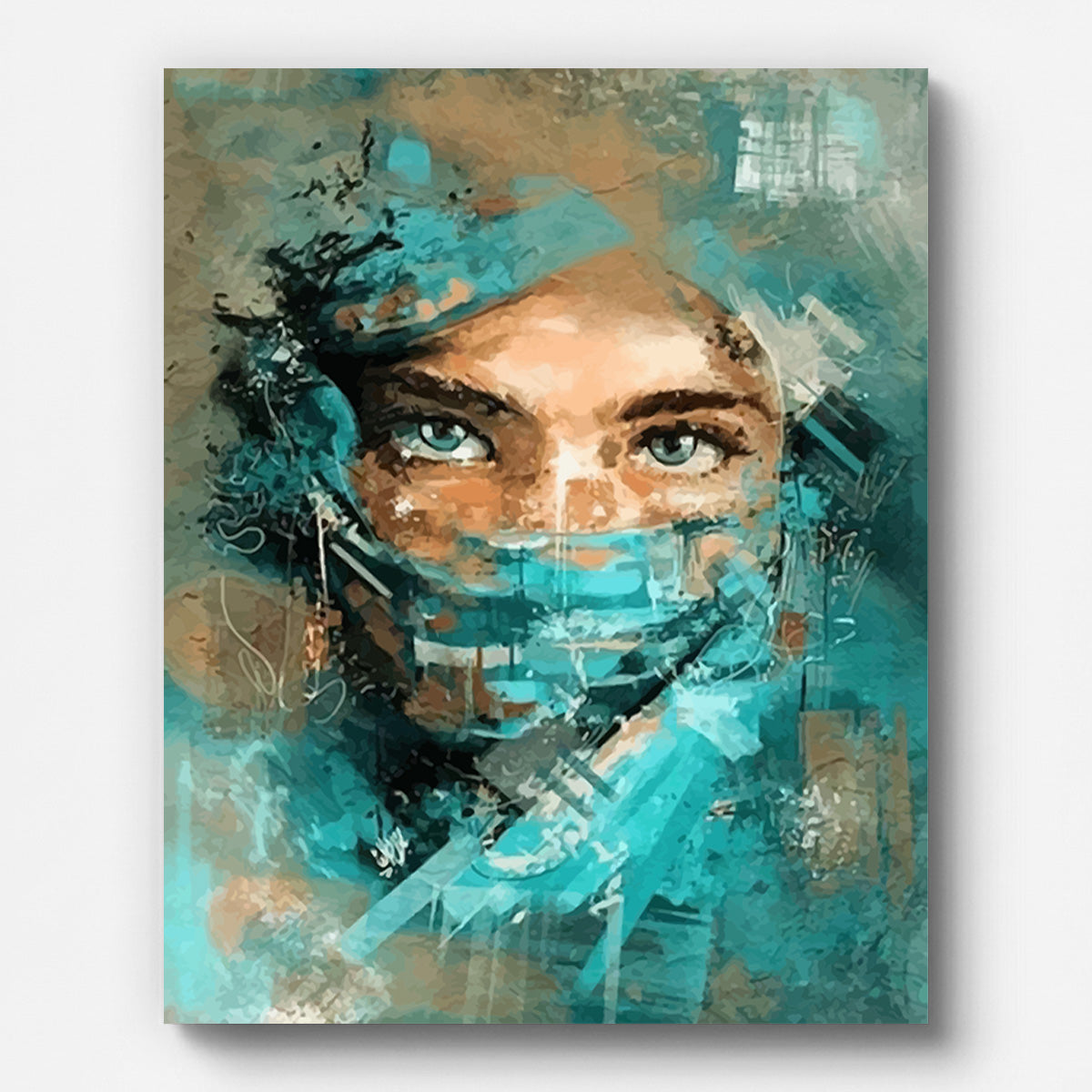 Femme au voile bleu abstrait – peinture par numéros sur toile tendue