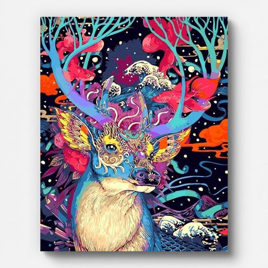 Cerf abstrait coloré – peinture par numéros sur toile tendue