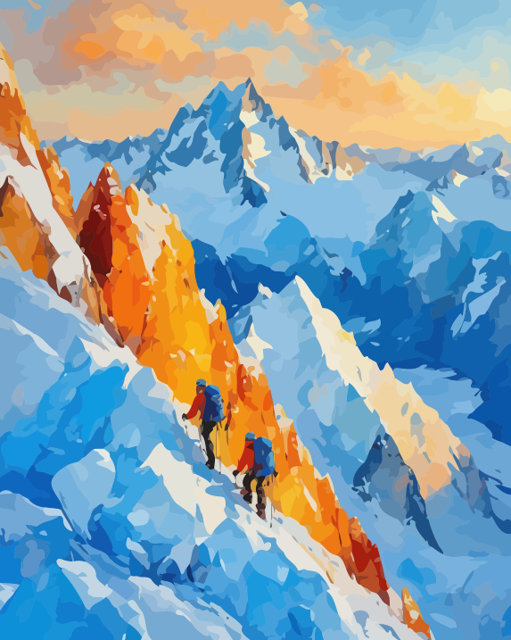 Adventurers on Snowy Peak Paint by Numbers for adults