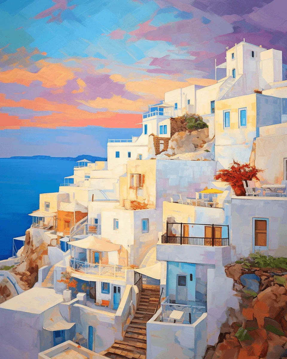 Aegean Sea and Greek Island Town Paint by Numbers for adults