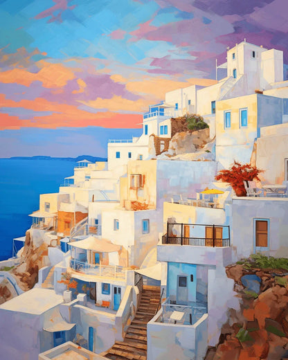 Aegean Sea and Greek Island Town Paint by Numbers for adults