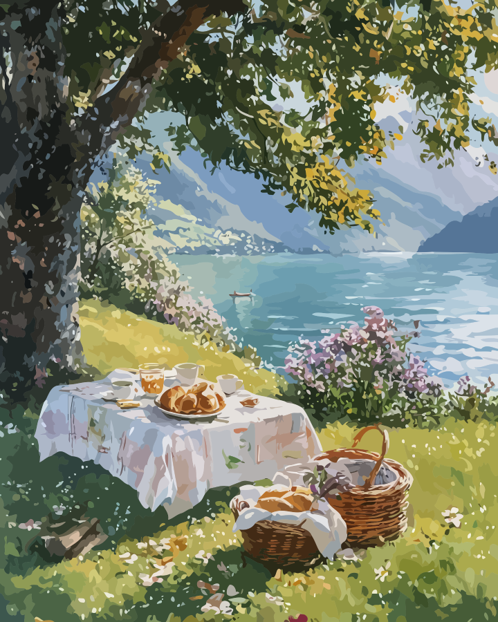 Full artwork design for Afternoon Lakeside Picnic Paint by Numbers
