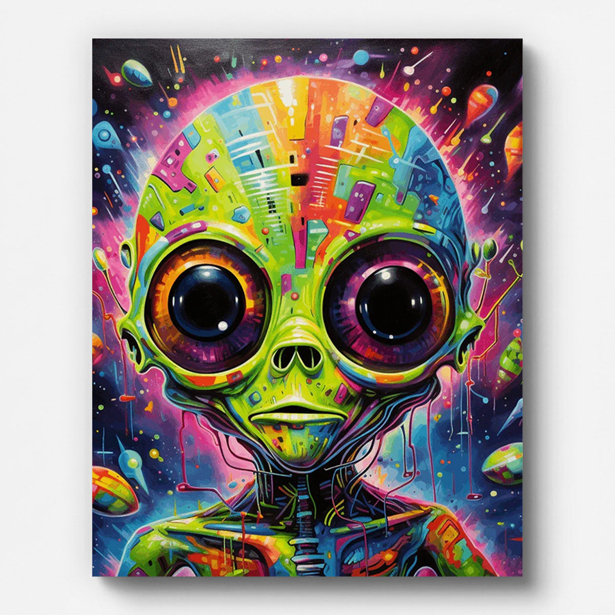 Alien Paint by Numbers shown on a stretched canvas
