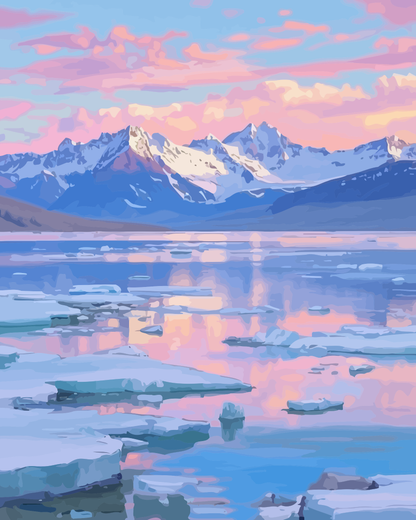 Full artwork design for Arctic Sunset Ice Lake Paint by Numbers