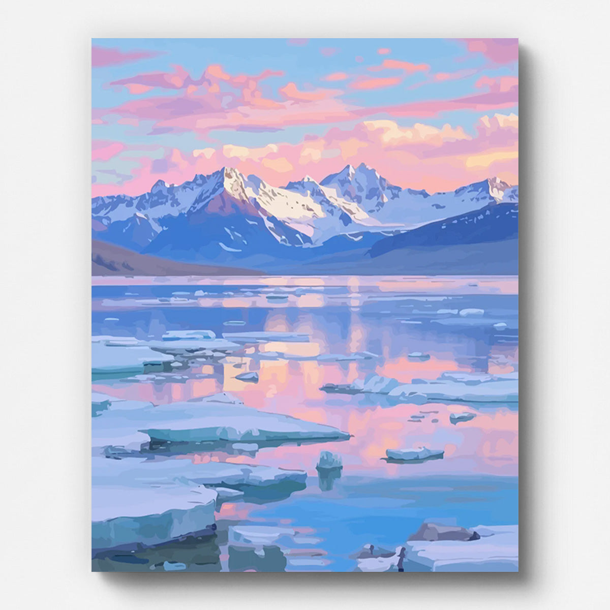 Arctic Sunset Ice Lake Paint by Numbers shown on a stretched canvas