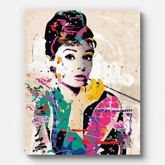 Audrey Paint by Numbers shown on a stretched canvas