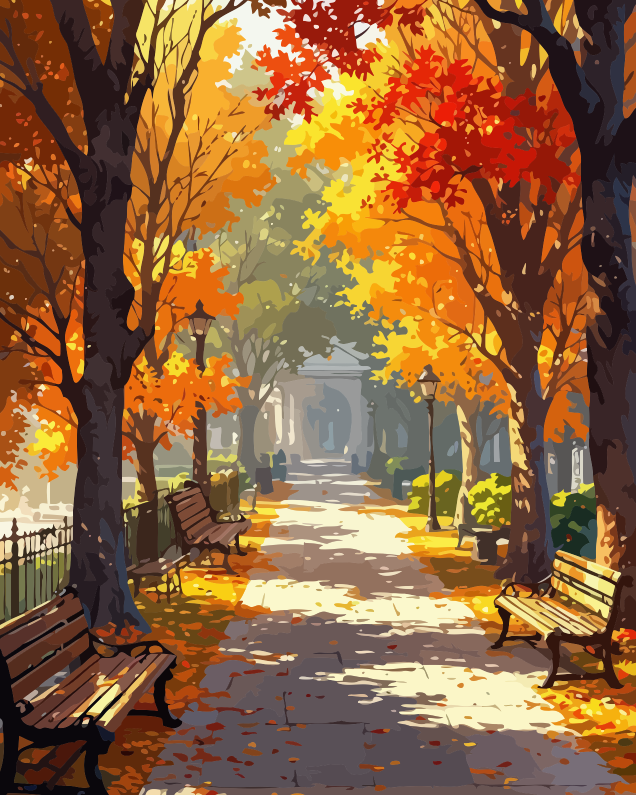 Full artwork design for Autumn City Park Paint by Numbers