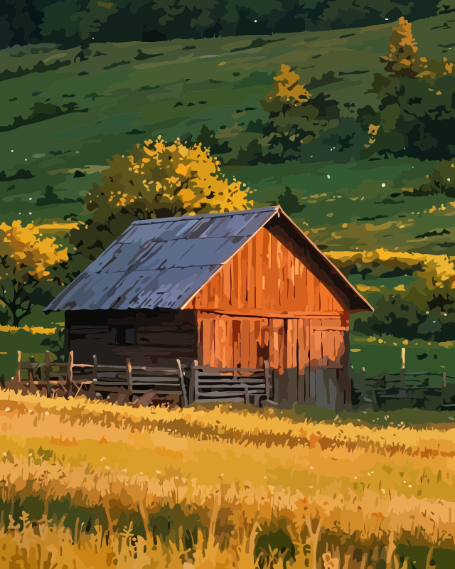 Full artwork design for Autumn Countryside Barn Paint by Numbers