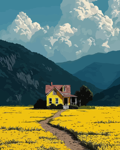 Full artwork design for Autumn Countryside Farmhouse Paint by Numbers