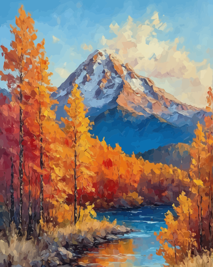 Full artwork design for Autumn Forest and Snowy River Paint by Numbers