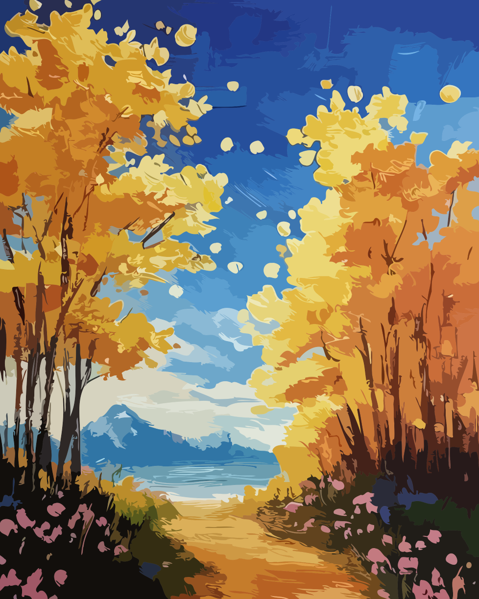 Full artwork design for Autumn Forest Path Paint by Numbers